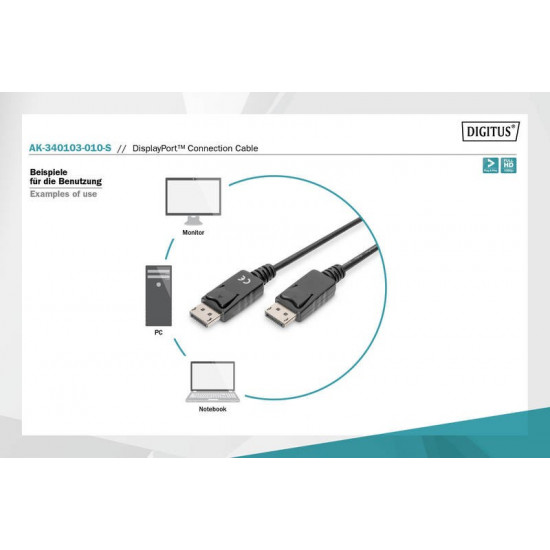 Connection Cable DisplayPort with snaps 1080p 60Hz FHD Type DP / DP M / M black 1m