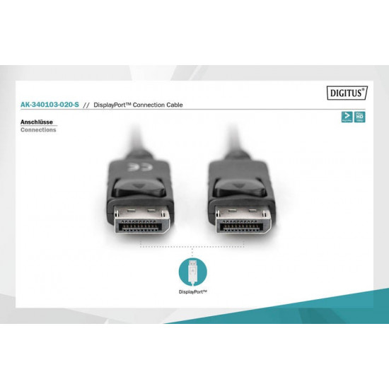 Connection Cable DisplayPort with snaps 1080p 60Hz FHD Type DP / DP M / M black 2m