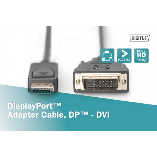 DisplayPort cable with snap 1080p 60Hz FHD Type DP / DVI-D (24 + 1) M / M 2m