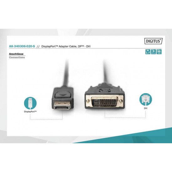 DisplayPort cable with snap 1080p 60Hz FHD Type DP / DVI-D (24 + 1) M / M 2m