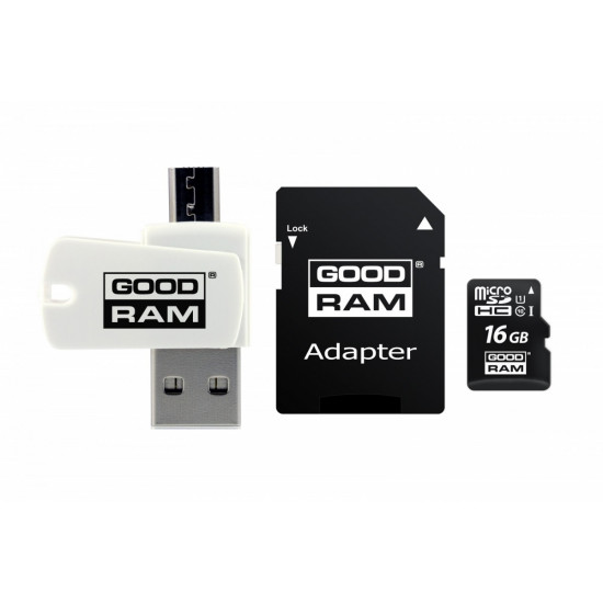 microSDHC card 16GB CL10 + adapter + reader