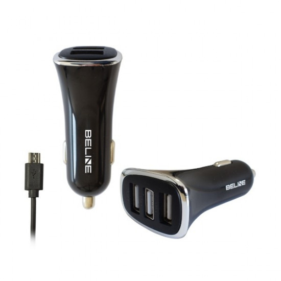 Car Charger 3xUSB + microUSB 4A black