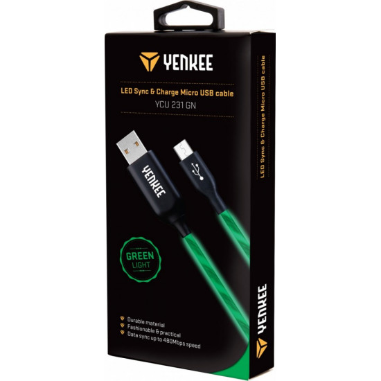 Cable YCU 231 green LED Micro USB 2.0 LED