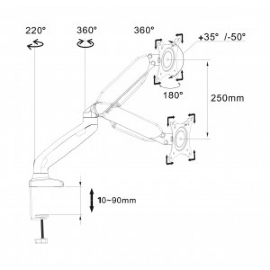 Gas desk holder for 1 LED/LCD monitor 10-32