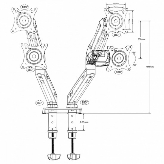 Desk Mount Hanger For 2 LCD Monitors MC-861