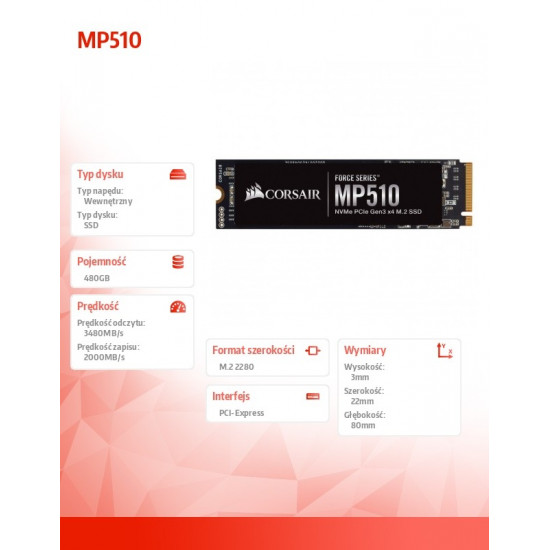 SSD 480GB MP510 Series 3480/2000 MB/s PCIe M.2