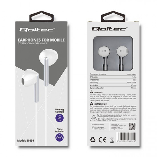 In-ear headphone + microphone, white