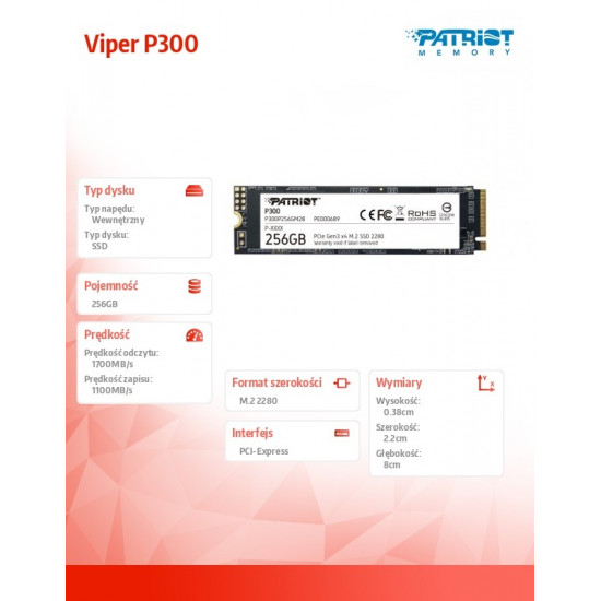 SSD 256GB Viper P300 1700/1100 PCIe M.2 2280