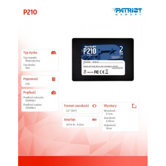 PATRIOT P210 2TB SSD SATA 3 Internal Solid State Drive 2.5inch