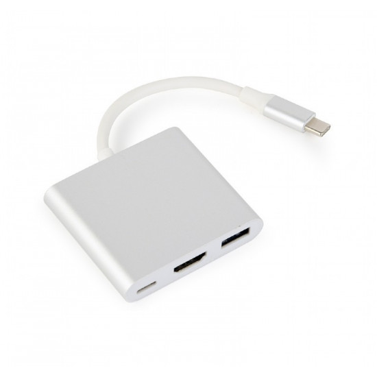 USB C type adapter silver USB C, USB A 3.0, HDMI