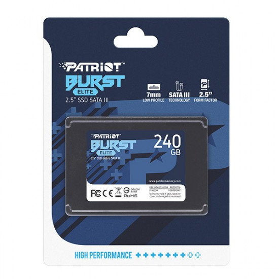 SSD|PATRIOT|Burst Elite|240GB|SATA 3.0|3D NAND|Write speed 320 MBytes/sec|Read speed 450 MBytes/sec|2,5