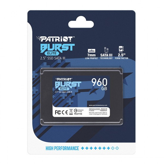 SSD|PATRIOT|Burst Elite|960GB|SATA 3.0|3D NAND|Write speed 320 MBytes/sec|Read speed 450 MBytes/sec|2,5