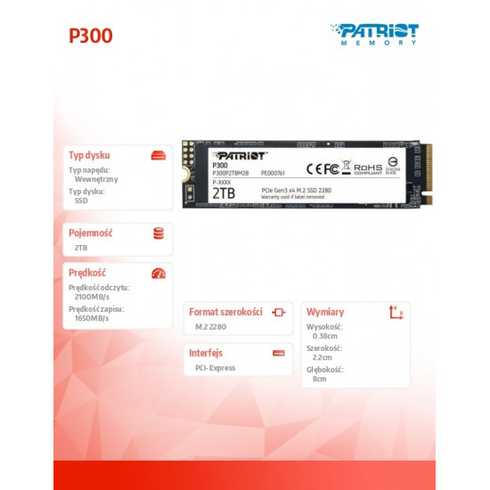 SSD 2TB P300 M.2 PCIe 2280 2100/1650