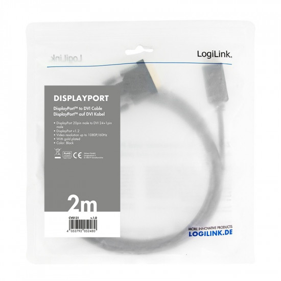 DisplayPort to DVI cable , black, 2m