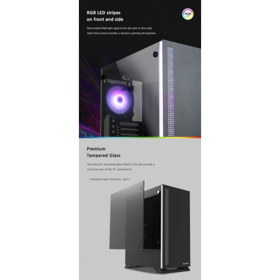 ZALMAN S5 Black ATX Mid Tower PC Case RGB fan T