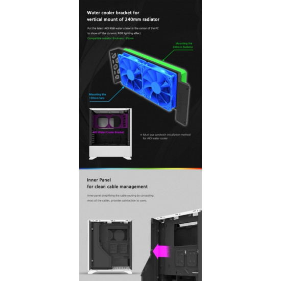 ZALMAN S5 WHITE ATX Mid Tower PC Case RGB fan T