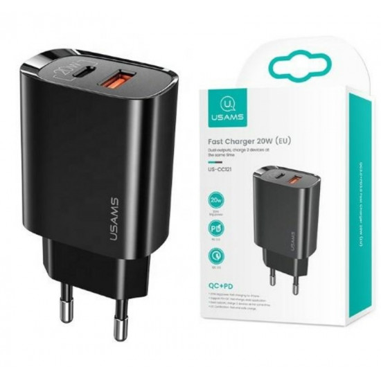 Usams phone charger 1xU SB-C+1xUSB T35 20W PD3.