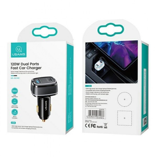 Car charger 1xUSB+1xUSB -C C24 120W Fast Charge