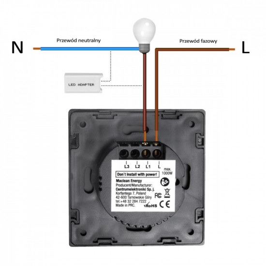 Glass Touch Light Switch Maclean MCE701W