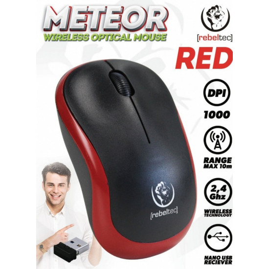 Wireless optical mouse Rebeltec METEOR red