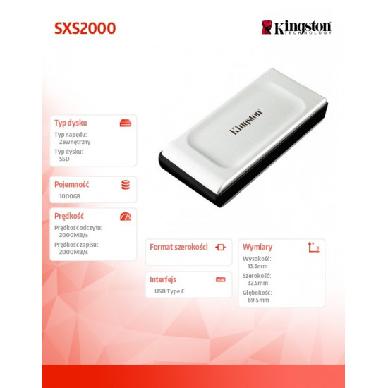 Dysk SSD XS2000 1000GB USB3.2 Gen2.2 Zewnetrzn