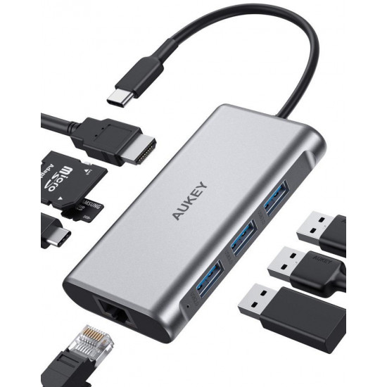 CB-C91 aluminium USB-C Hub 8in1 RJ45 Eth