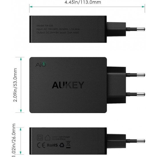 AUKEY PA-U36 wall charg er 4xUSB AiPower 40W 8A