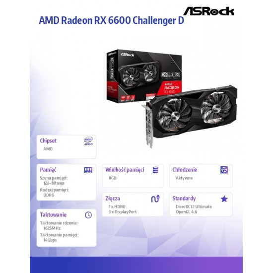 Radeon RX 6600 Challenger D 8GB 128bit GDDR6 3DP/HDMI