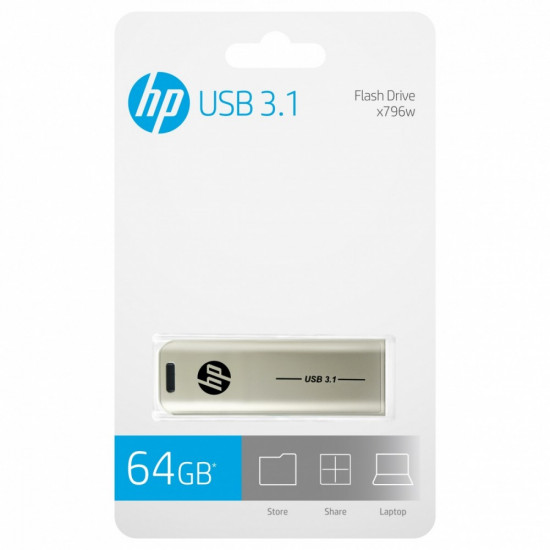 64GB HP (X796W) USB 3.1 Pen Drive, Silver Aluminium (High Durability) USB Flash Drive