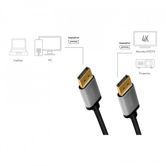 DisplayPort cable DP/M to DP/M, 4K/60Hz, alu,1