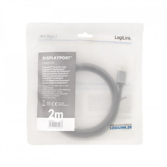 DisplayPort cable, 4K/60 Hz,DP/M do DP/M,alu, 2m