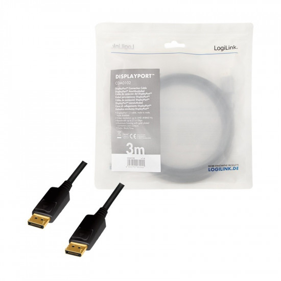 DisplayPort cable 4K/60 Hz,DP/M do DP/m,alu. 3m