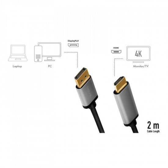 Displayport to HDMI 4K/60Hz, alu, 2m