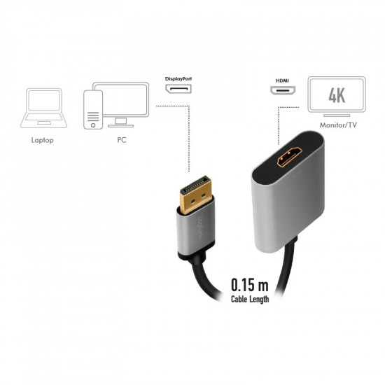 Displayport to HDMI adap ter, 4K 60hz, alu, 0.15