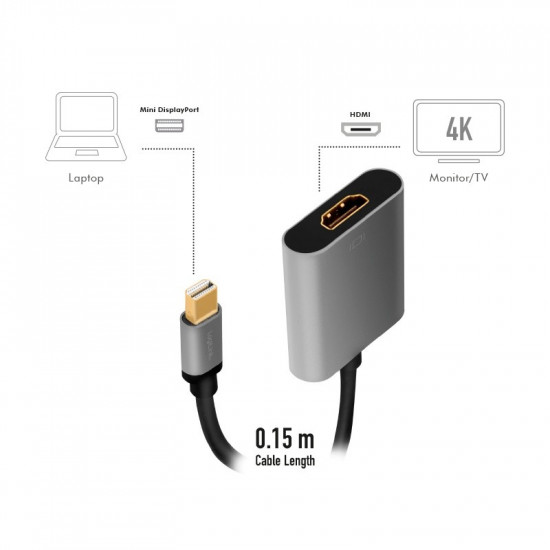 Mini DisplayPort to HDMI adapter, 4K, alu, 0.15m