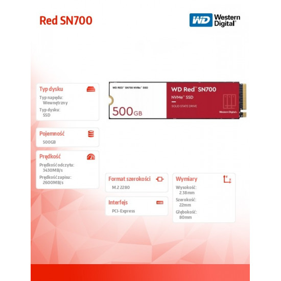 Dysk SSD Red 500GB SN700 2280 NVMe M.2 PCIe