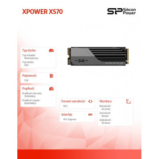 Disc SSD XPOWER XS70 1TB 7300/6000MB/s M.2 PCIe 4x4 NVMe 1.4