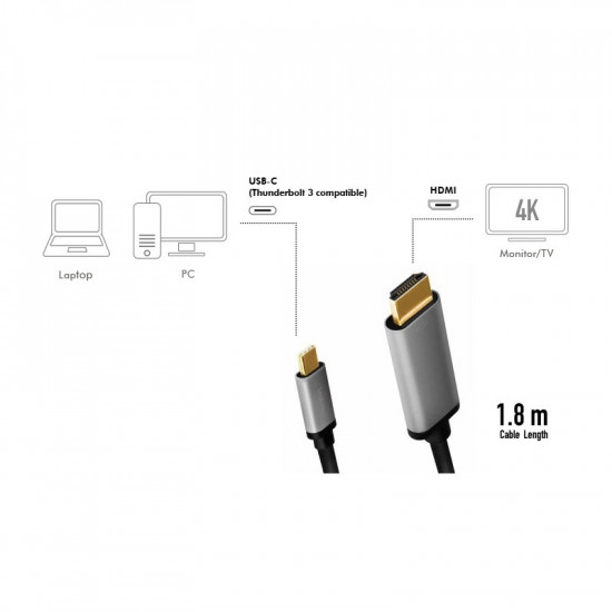 USB-C to HDMI cable, 4K 60Hz, alu, 1.8m