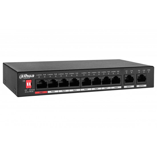 Switch|DAHUA|PFS3010-8ET-96-V2|Desktop/pedestal|PoE ports 8|96 Watts|DH-PFS3010-8ET-96-V2