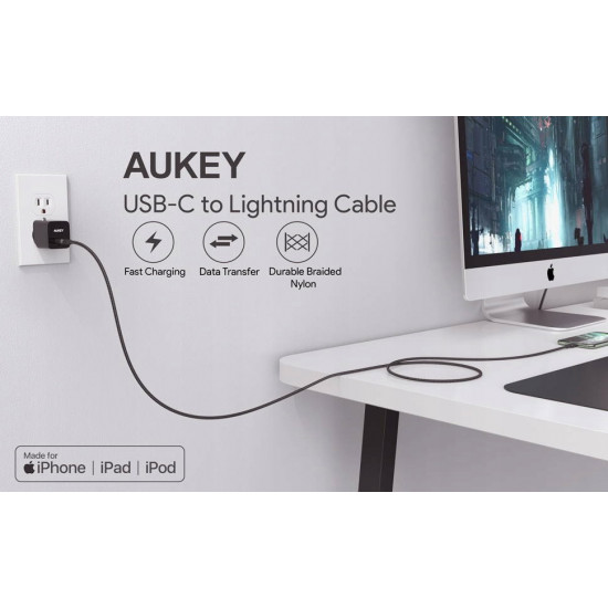 Cable CB-CL03 Black nylon Lightning-USB C | 2m | USB Power Delivery USB-PD | certificate MFi Apple