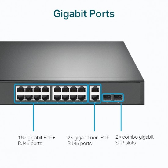 Switch|TP-LINK|TL-SG1218MP|Desktop/pedestal|Rack|16x10Base-T / 100Base-TX / 1000Base-T|PoE+ ports 16|250 Watts|TL-SG1218MP