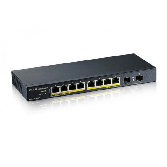 ZYXEL GS1100-10HP, UNMANAGE POE 8X GIGABIT, 2X FIBER UPLINK, 130 WATT POE V3