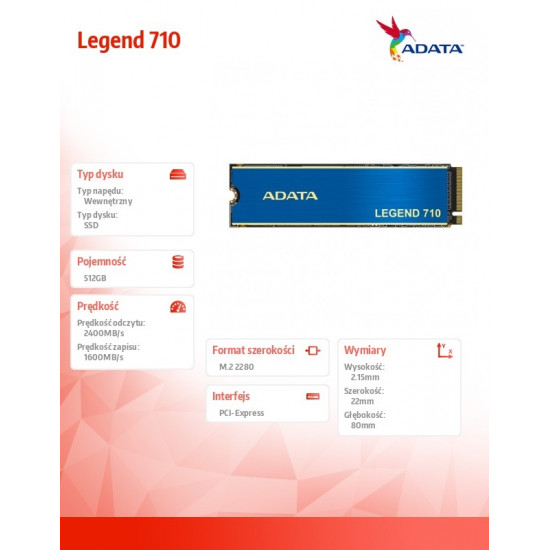 SSD drive Legend 710 512GB PCIe 3x4 2.4/1.6 GB/s M2