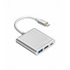 Adapter HUB USB C 3w1 - HDMI, USB, PD silver