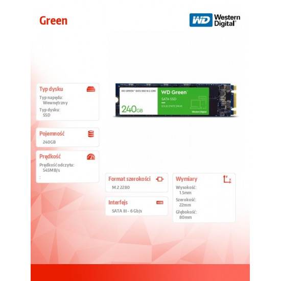 SSD drive Green 240GB SATA M.2 2280 WDS240G3G0B