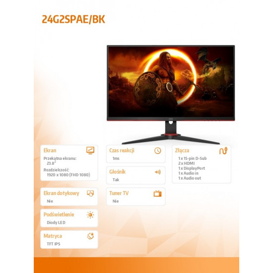 Aoc 24G2SPAE/BK 24´´ FHD IPS LED 165Hz Gaming Monitor Silver