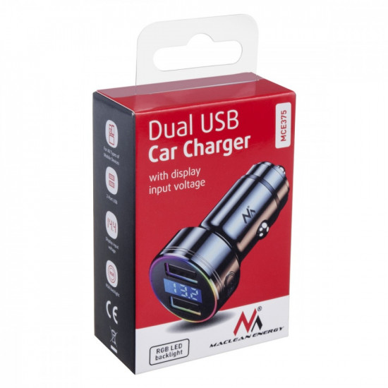 QC dual USB car charger LED Maclean MCE375