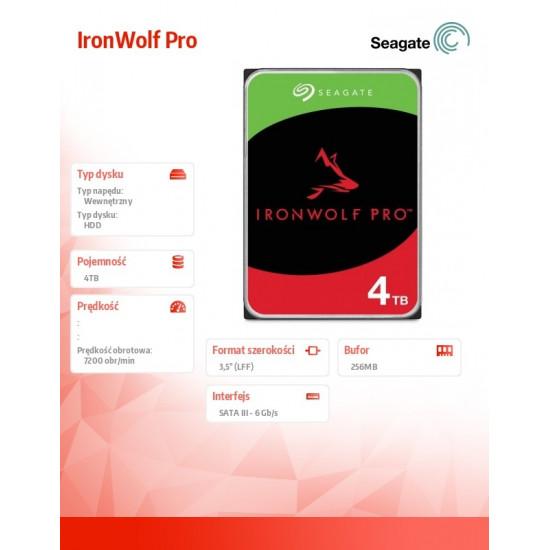 Disc IronWolfPro 4TB 3.5 256MB ST4000NT001