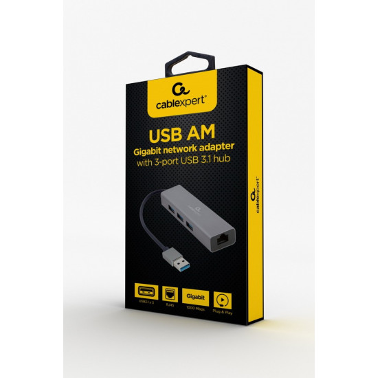USB-AM to LAN GbE Hub 3xUSB 3.0