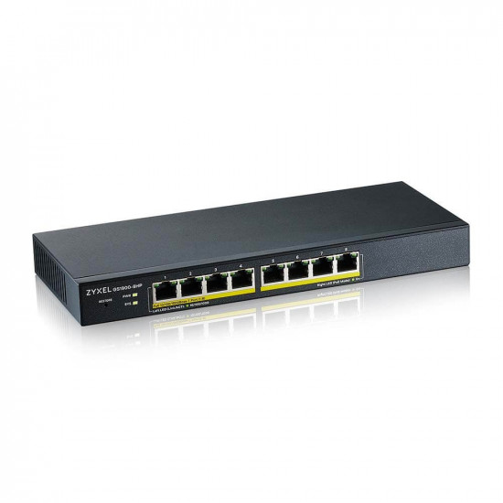 ZYXEL GS1900-8HP, 8-PORT GBE L2 POE SMART SWITCH, 802.3AT, DESKTOP, FANLESS, 70 WATT V3